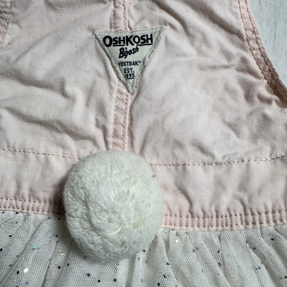 Oshkosh B'Gosh Light Pink Jean Jumper with Bunny Face and Tail Tulle Bottom 2T - Picture 5 of 6